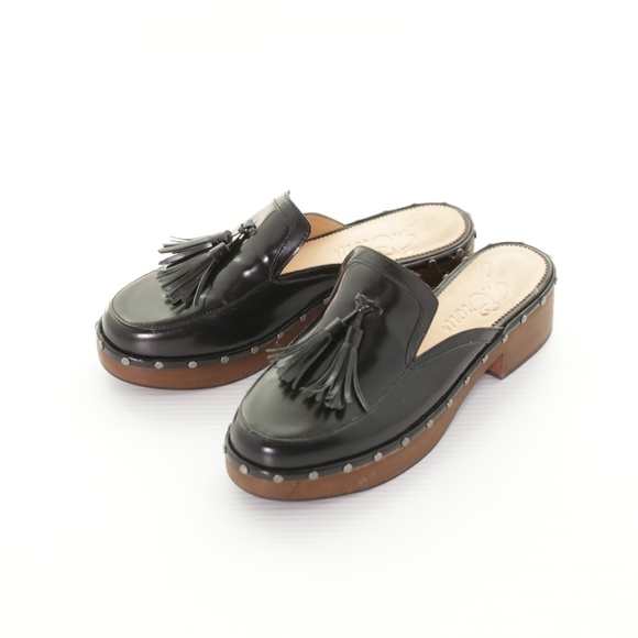 J. Crew Dakota Spazzolato Leather Tassel Black Clogs Womens 9.5M Classic Preppy - Picture 3 of 8